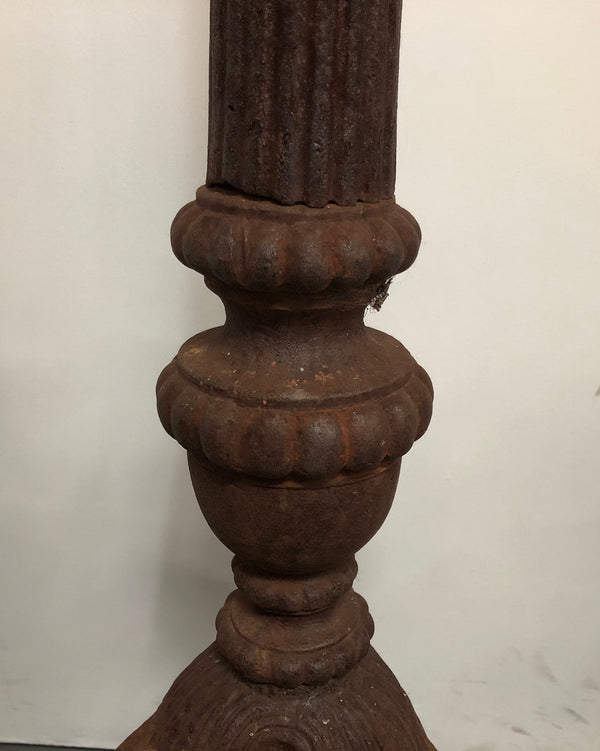 Rustic French Pair Of Tall Heavy Cast Iron Candlesticks