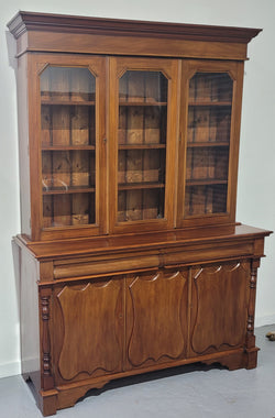 Edwardian Mahogany Bookcase With 3 Glass Display Doors & 3 Shield Cupboards Below | Antique & Vintage | Moonee Ponds Antiques | Australia Wide Delivery