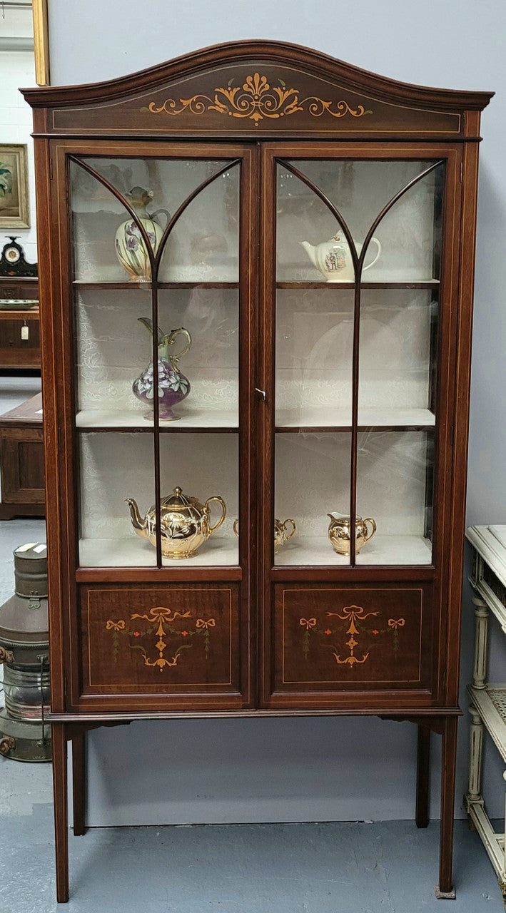 Edwardian Sheraton Style Display Cabinet with Hand Painted Panels | Antique & Vintage | Moonee Ponds Antiques | Australia Wide Delivery