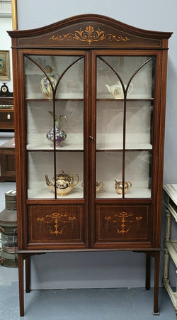 Edwardian Sheraton Style Display Cabinet with Hand Painted Panels | Antique & Vintage | Moonee Ponds Antiques | Australia Wide Delivery