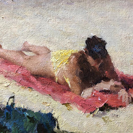 Framed Beach Oil On Board Painting By David Chen