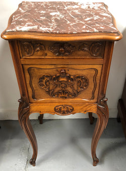 Single French Carved Bedside With Inset Marble Top | Antique & Vintage | Moonee Ponds Antiques | Australia Wide Delivery