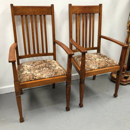 Pair Of Upholstered Arts And Crafts Carver Chairs