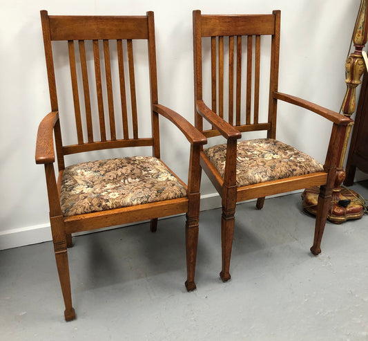 Pair Of Upholstered Arts And Crafts Carver Chairs
