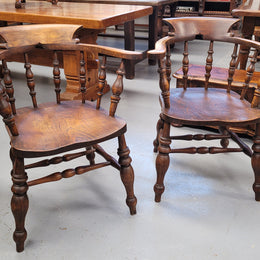 Just landed from France we have four amazing Victorian bow back chairs traditionally called a "smokers chair". They have been constructed from beautiful solid Elm wood and are very comfortable to sit in. All four are in good original detailed condition and are being sold individually for $550.00 each. Please contact us know if you would like more photos or information.