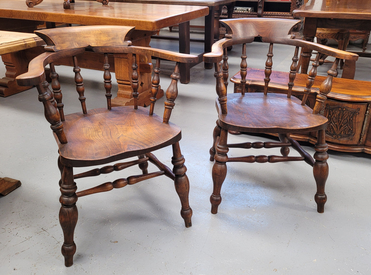Just landed from France we have four amazing Victorian bow back chairs traditionally called a "smokers chair". They have been constructed from beautiful solid Elm wood and are very comfortable to sit in. All four are in good original detailed condition and are being sold individually for $550.00 each. Please contact us know if you would like more photos or information.