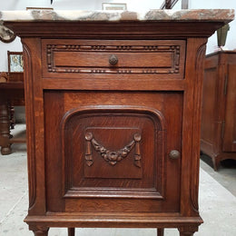 French Oak Marble Top Bedside Cabinet