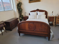 Elegant Louis XVI Style French Oak Queen Size Bed & Matching Marble Top Bedsides | Antique & Vintage | Moonee Ponds Antiques | Australia Wide Delivery