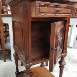 French Oak Marble Top Bedside Cabinet