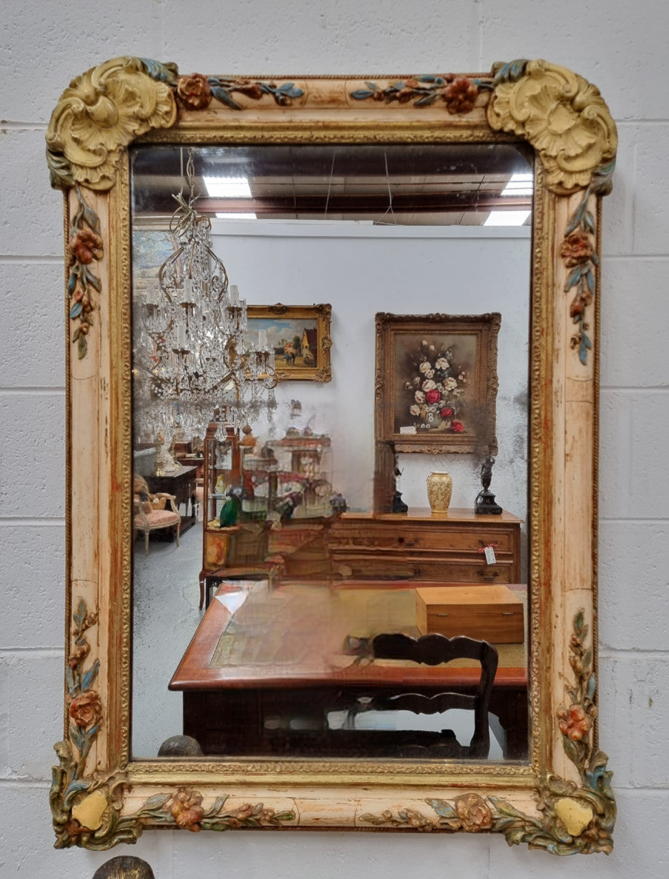 Lovely French 19th century hand painted wall mirror. Sourced from France and in good original detailed condition. Please see photos as it forms part of the description.