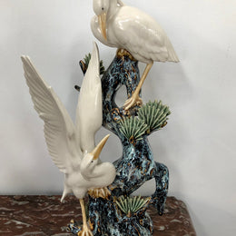 Impressive Chinese Sculpture Of Cranes Standing On Tree