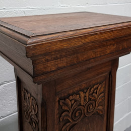 French Oak Henry II Style Pedestal with Carving to Trunk