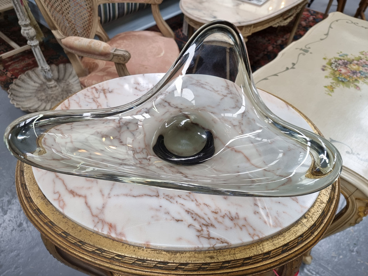 Holmegaard Danish Large Wavy Smoky Glass Bowl