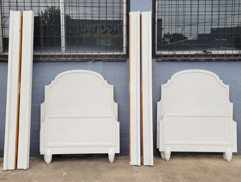 Two attractive vintage French chalk painted king single Art Deco beds. They have been sourced from France and are in good original condition.