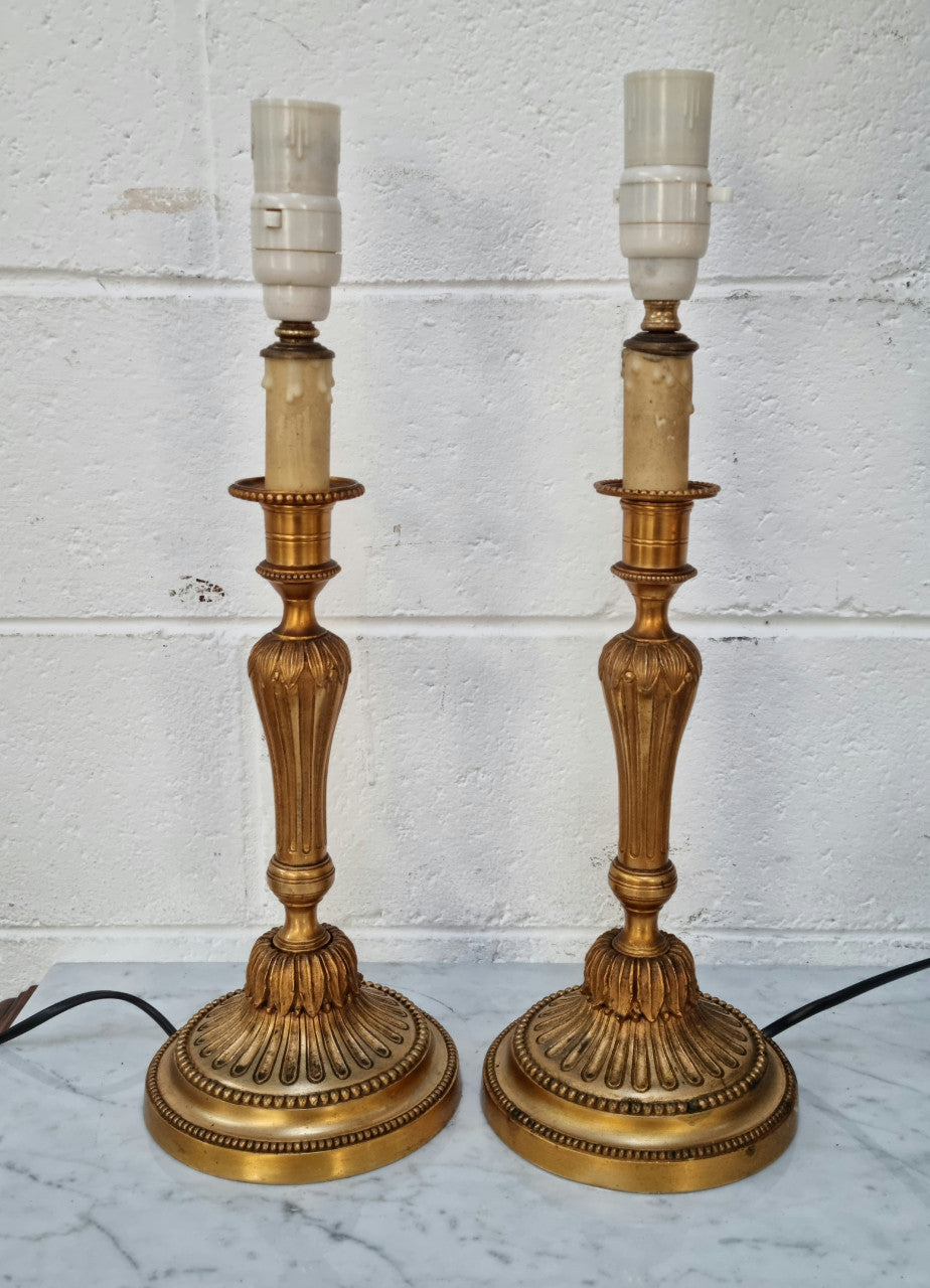 Beautiful Pair of French Gilt Bronze Lamps