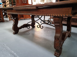 French Spanish Style Oak Parquetry Top Extension Table | Antique & Vintage | Moonee Ponds Antiques | Australia Wide Delivery