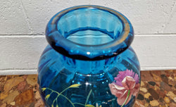 Decorative Victorian Enameled Hand Painted Blue Glass Vase "Bird and Flower Scene" | Antique & Vintage | Moonee Ponds Antiques | Australia Wide Delivery