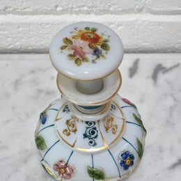 19th century French hand painted and gilded opaline glass scent/perfume bottle. It has marks to the base. In good original condition please view photos as they help form part of the description.