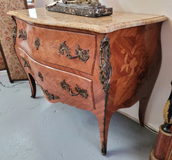 French Louis XV Style Marquetry Inlaid 2 Drawer Marble Top Commode | Antique & Vintage | Moonee Ponds Antiques | Australia Wide Delivery