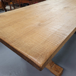 Stunning French Oak Farmhouse table with two extension leaves. When fully extended the table measures to a massive 339.5 cm long. Sourced from France and in good original detailed condition.