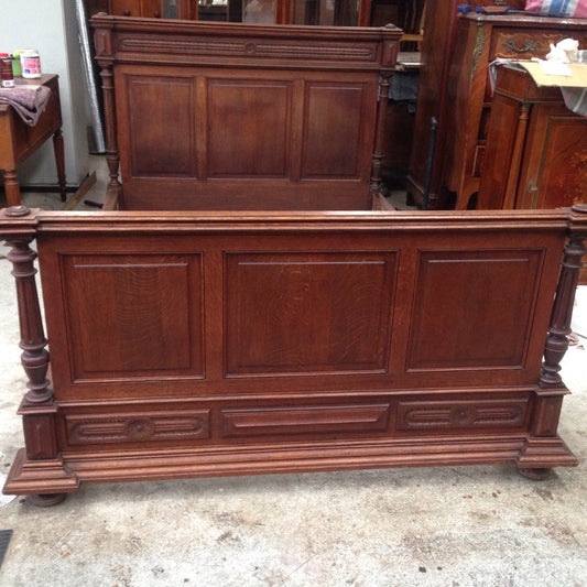 Henry II French Oak Queen Size Bed
