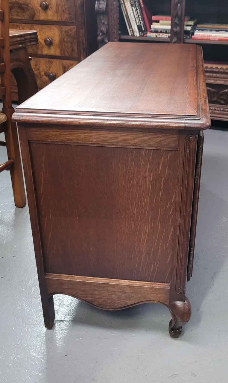 A hard to find Louis XV style French two door cabinet which would make an ideal TV cabinet. It has been sourced from France and in good original detailed condition.