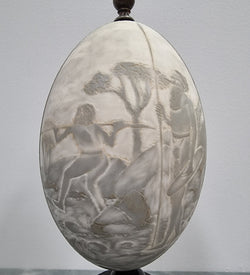 Superbly Carved Emu Egg On a Metal & Ebony Base | Antique & Vintage | Moonee Ponds Antiques | Australia Wide Delivery