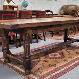 Large impressive 19th century 2.5 meter Antique French Oak farmhouse table. Loads of character with a stunning solid thick top and has a long drawer at one end. Sourced from France and in good original detailed condition.