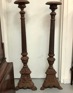Rustic French Pair Of Tall Heavy Cast Iron Candlesticks | Antique & Vintage | Moonee Ponds Antiques | Australia Wide Delivery