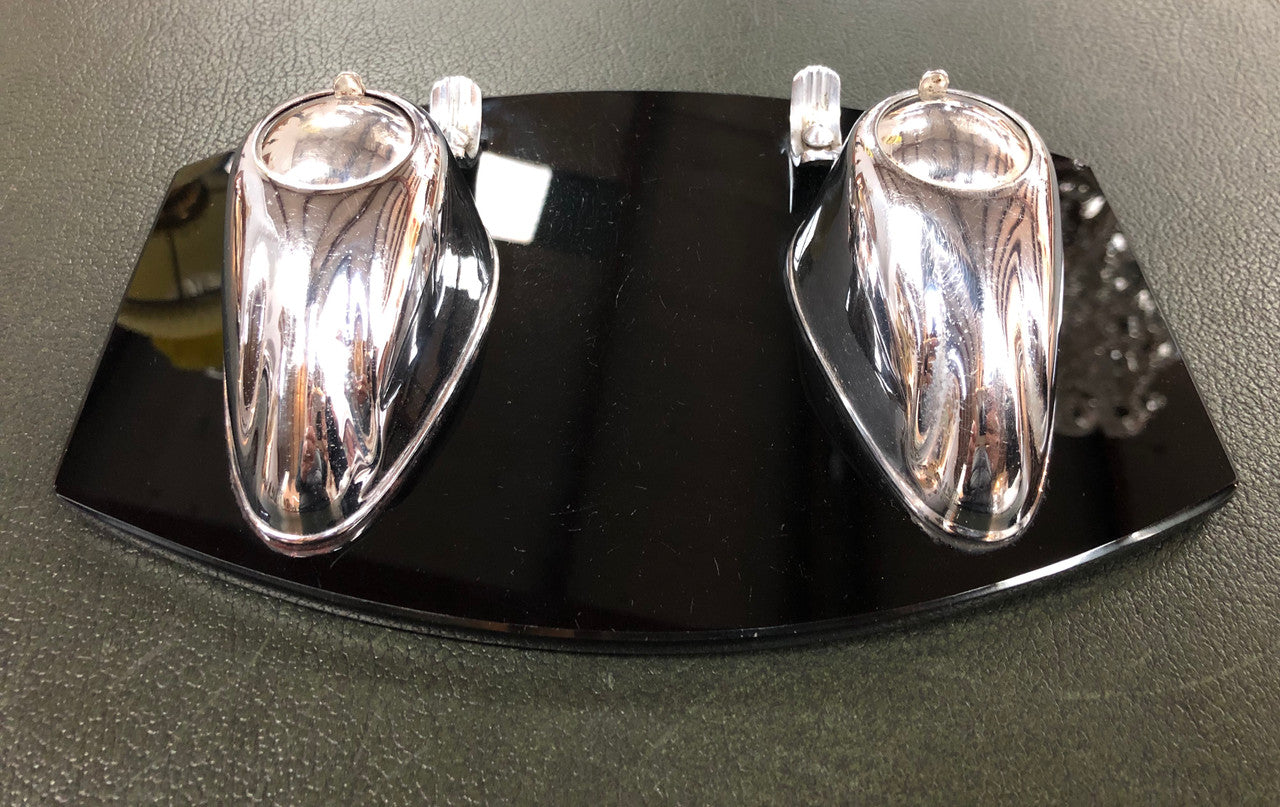 Art Deco Black Glass & Chrome Dual Ink Well
