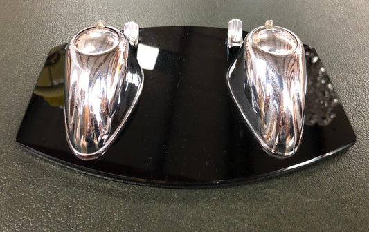 Art Deco Black glass & chrome dual ink well. Is in good original condition.
