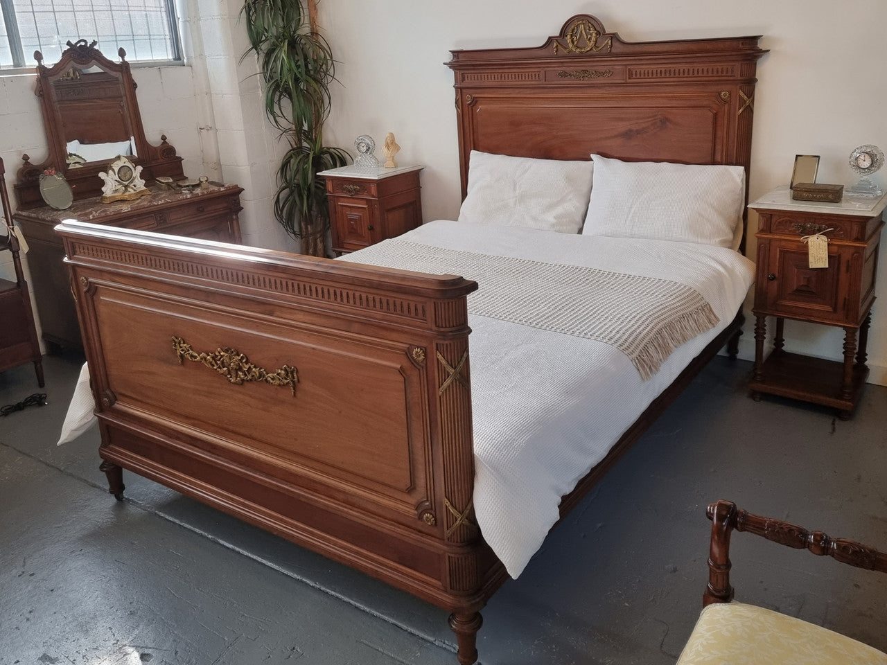Louis XVI Style Mahogany Queen Size Bed On Original Castors | Antique & Vintage | Moonee Ponds Antiques | Australia Wide Delivery