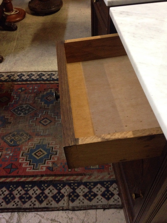 Pair French Oak Marble Top Bedsides