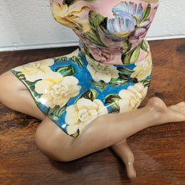 Large, Striking, Vintage Art Deco Tropical female porcelain figurine by Lenci Artist RONZAN, Italy.  Beautifully modelled she is wearing a gorgeous polychrome strapless dress and flowers in her hair. Circa 1950’s.