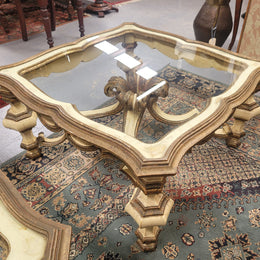 One of a pair of stunning Vintage Italian painted Florentine coffee tables. Very decorative and hard to find. Price of $1695 is for each table.