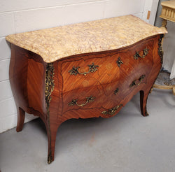 ** ON HOLD** Louis XV Style Two Drawer Marquetry Inlaid Kingwood Marble Top Commode | Antique & Vintage | Moonee Ponds Antiques | Australia Wide Delivery