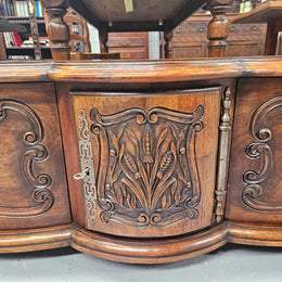 Appealing French Louis XVth style walnut converted TV unit.  Central carved  door & 2 Sliding Cupboards. In good condition.