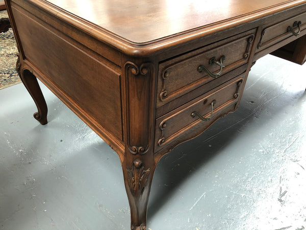 French Oak Louis XV style full partners desk with both sides having five functional drawers. In very good original detailed condition.