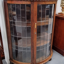 Vintage Australian Oak Half Round Leadlight Display Cabinet