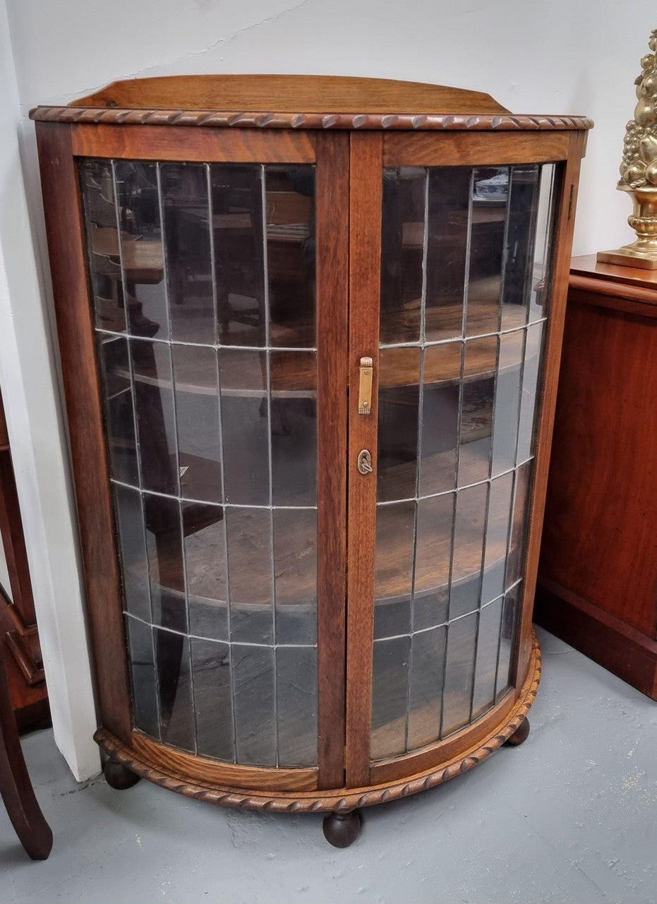 Vintage Australian Oak Half Round Leadlight Display Cabinet