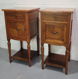 Pair of Louis XVI Style Oak Inlaid Marble Top Bedsides | Antique & Vintage | Moonee Ponds Antiques | Australia Wide Delivery