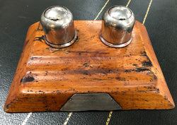 Rustic Cedar & Chrome Dual Ink Well With Plaque | Antique & Vintage | Moonee Ponds Antiques | Australia Wide Delivery