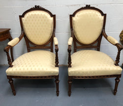 Pair of Louis XV Style Walnut Upholstered Armchairs-Fauteuils | Antique & Vintage | Moonee Ponds Antiques | Australia Wide Delivery