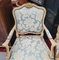 Pair of French Upholstered Louis XV Style Painted Armchairs | Antique & Vintage | Moonee Ponds Antiques | Australia Wide Delivery
