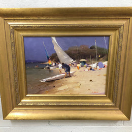 Beach Scene Oil On Board Painting By David Chen