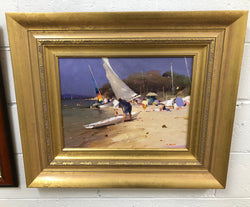 Beach Scene Oil On Board Painting By David Chen | Antique & Vintage | Moonee Ponds Antiques | Australia Wide Delivery