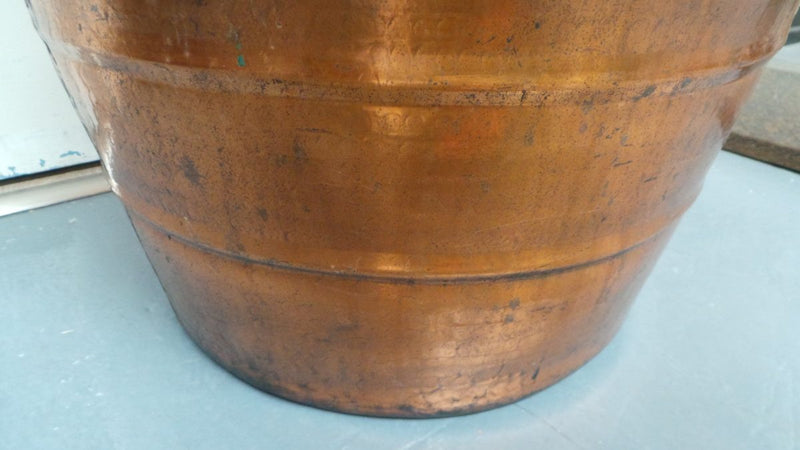 A fabulous French rustic antique copper and brass two handled bucket. Has loads of character and would make a great bucket for firewood. It is in very good original condition