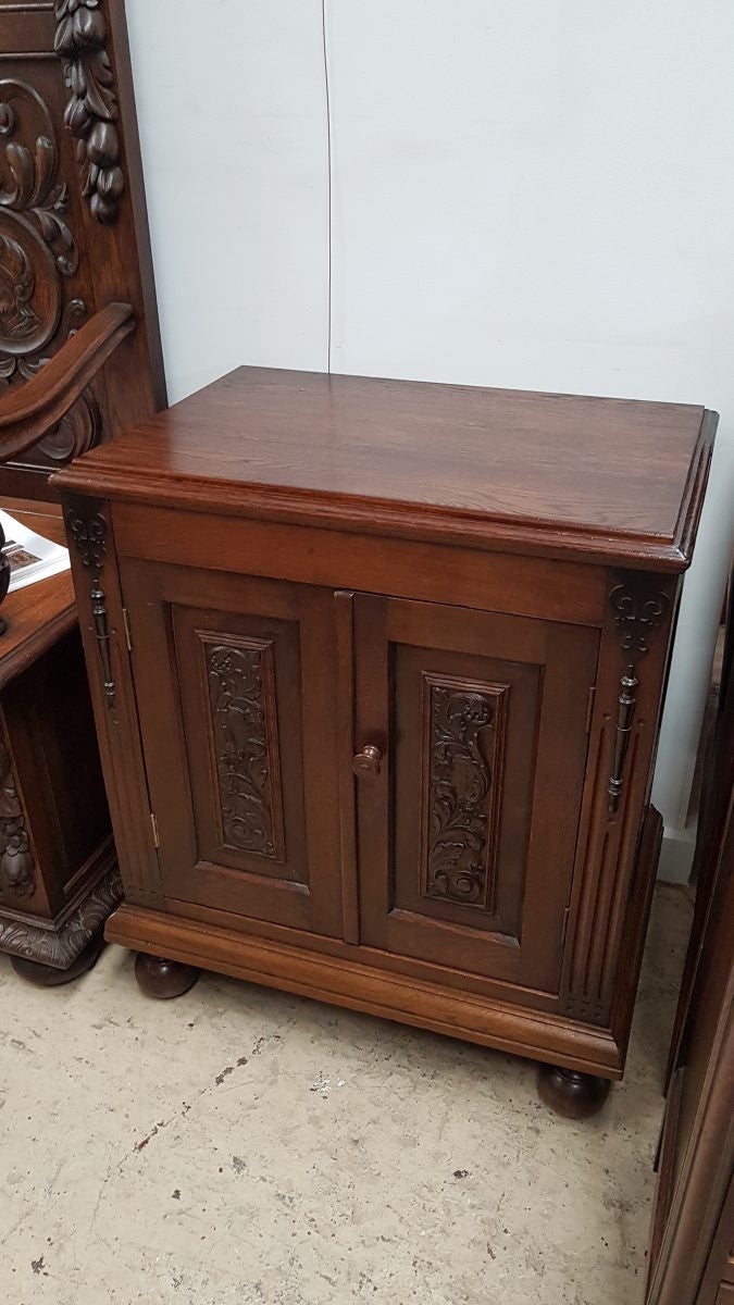 Petite French Oak Carved Two Door Cabinet