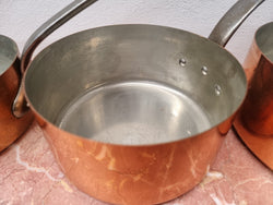 Set of Five Vintage Copper Saucepans with Tin Lining Made In France | Antique & Vintage | Moonee Ponds Antiques | Australia Wide Delivery