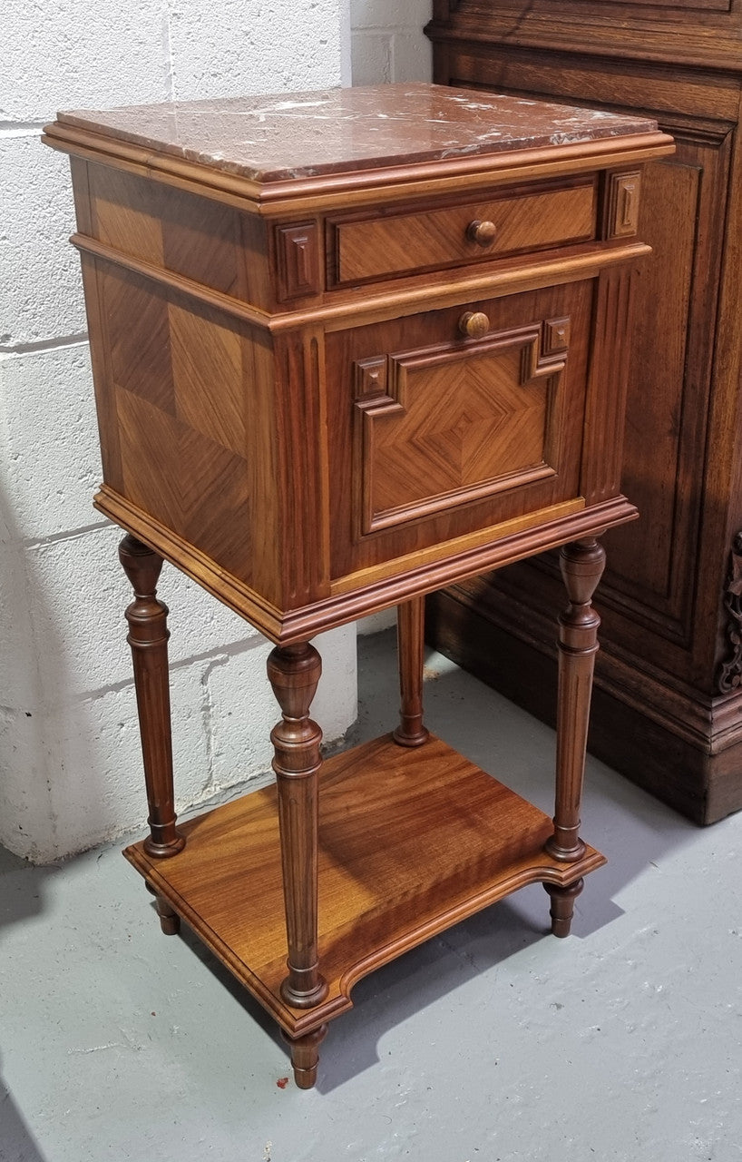 French Walnut Louis XVI Style Single Bedside Cabinet Rouge Marble Top